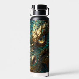 Turquoise and Gold Dragon Face Waterfles