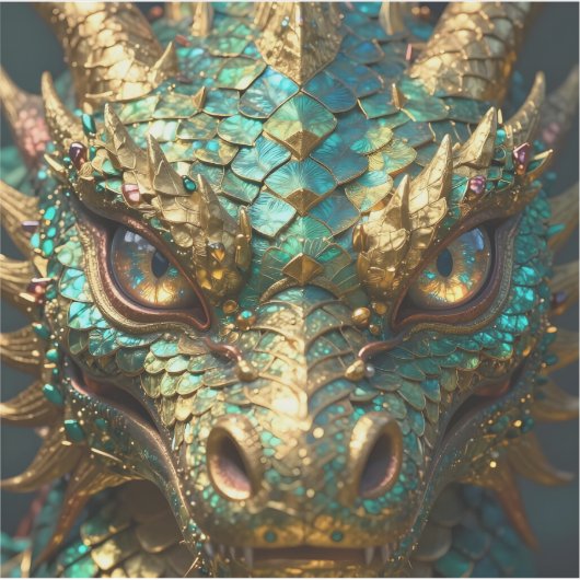 Turquoise and Gold Dragon  Sticker (Voorkant)