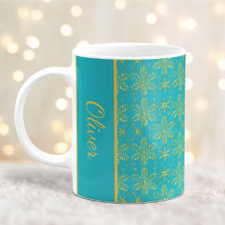 Turquoise and Gold Snowflakes Christmas Mug Koffiemok