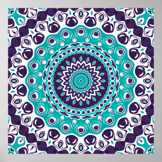 Turquoise and Purple Modern Mandala Pattern Poster (Voorkant)