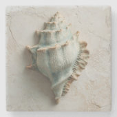 Turquoise and Sand Conch Shell Coastal Stenen Onderzetter (Voorkant)