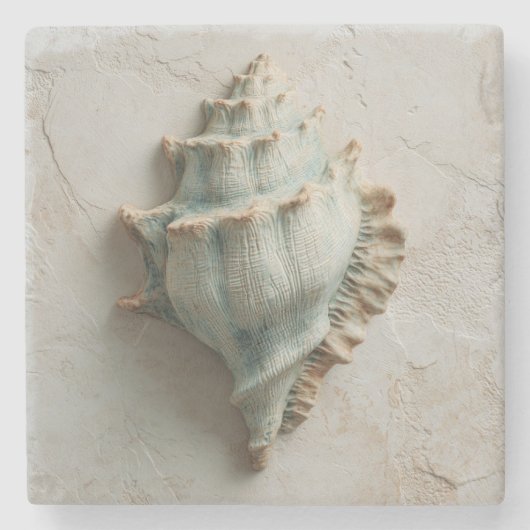 Turquoise and Sand Conch Shell Coastal Stenen Onderzetter (Voorkant)