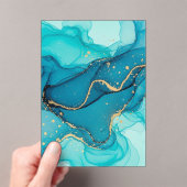 Turquoise and Teal Alcohol Ink Abstract with Gold  Acryl Uitnodigingen (Insitu (Draagbaar))