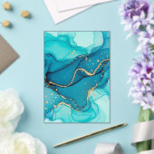Turquoise and Teal Alcohol Ink Abstract with Gold  Acryl Uitnodigingen (Insitu (Huwelijk))
