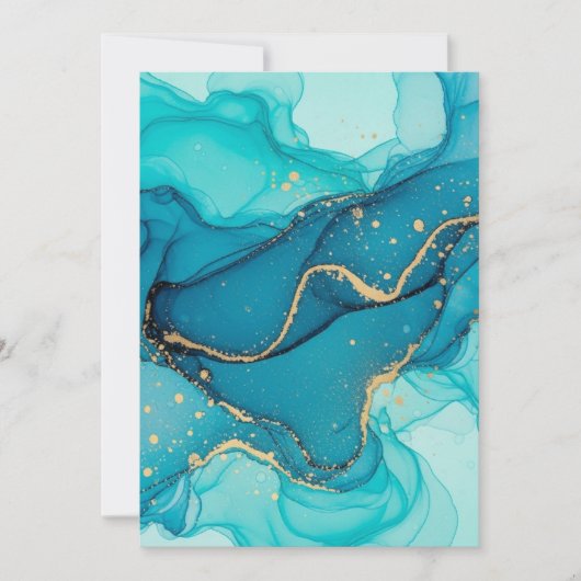 Turquoise and Teal Alcohol Ink Abstract with Gold  Bedankkaart (Voorkant)