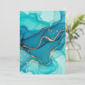 Turquoise and Teal Alcohol Ink Abstract with Gold  Bedankkaart (Staand voorkant)