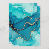 Turquoise and Teal Alcohol Ink Abstract with Gold  Bedankkaart (Voorkant / Achterkant)