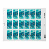 Turquoise and Teal Alcohol Ink Abstract with Gold  Etiket (Full Sheet)
