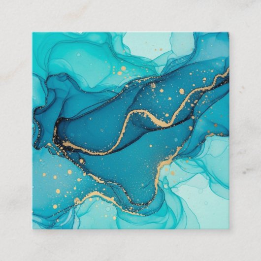 Turquoise and Teal Alcohol Ink Abstract with Gold  Informatiekaartje (Voorkant)