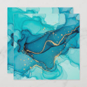 Turquoise and Teal Alcohol Ink Abstract with Gold  Kaart (Voorkant / Achterkant)