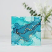 Turquoise and Teal Alcohol Ink Abstract with Gold  Kaart (Staand voorkant)