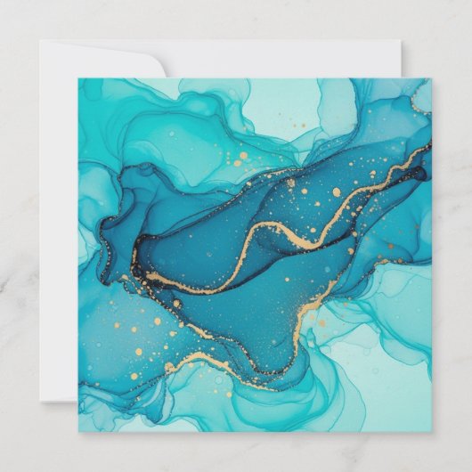 Turquoise and Teal Alcohol Ink Abstract with Gold  Kaart (Voorkant)