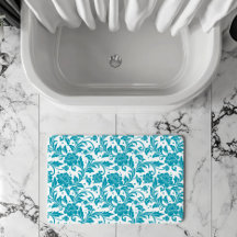 Turquoise and White Floral Damask Pattern