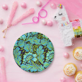 Turquoise anemones, een William Morris bloemontwer Papieren Bordje (Feest)