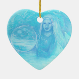 Turquoise Angel w Twin Babies kerstversiering Keramisch Ornament