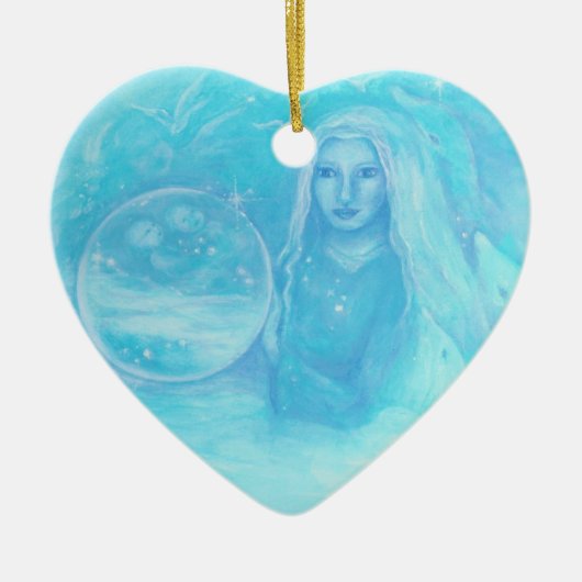 Turquoise Angel w Twin Babies kerstversiering Keramisch Ornament (Voorkant)