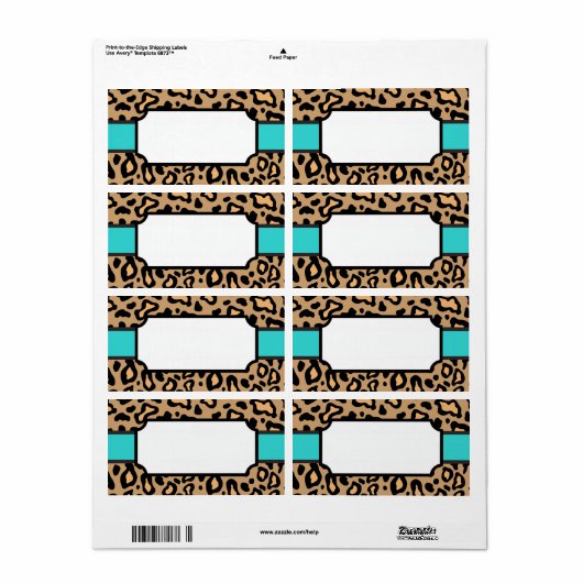 Turquoise Animal Leopard Print Labels (Full Sheet)