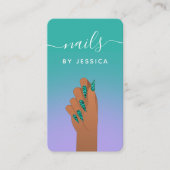 Turquoise Animal Print Glam Nail Artist QR Code Visitekaartje (Voorkant)