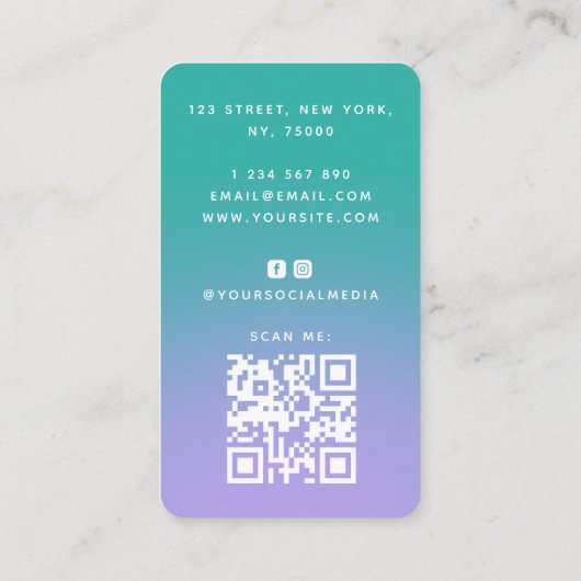 Turquoise Animal Print Glam Nail Artist QR Code Visitekaartje (Achterkant)