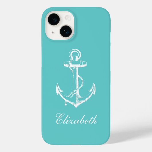 Turquoise  ankermonogram Case-Mate iPhone case (Achterkant)