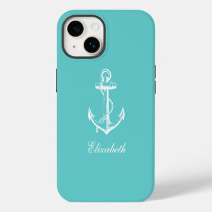 Turquoise  ankermonogram iPhone 14 hoesje