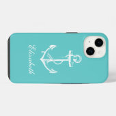 Turquoise ankermonogram iPhone hoesje (Achterkant horizontaal)