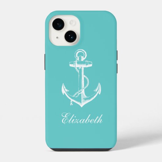 Turquoise ankermonogram iPhone hoesje (Achterkant)