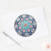 Turquoise Antiek Bloemen Mozaïek Tegel Ronde Sticker (Envelop)