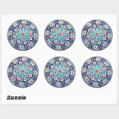 Turquoise Antiek Bloemen Mozaïek Tegel Ronde Sticker (Vel)