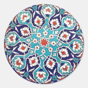 Turquoise Antiek Floral Mosaic Tile Ronde Sticker