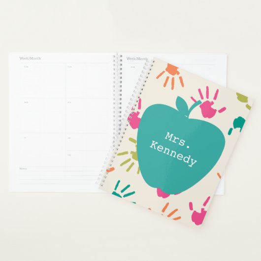 Turquoise Apple Colorful Handprint Teacher Planner (Display)