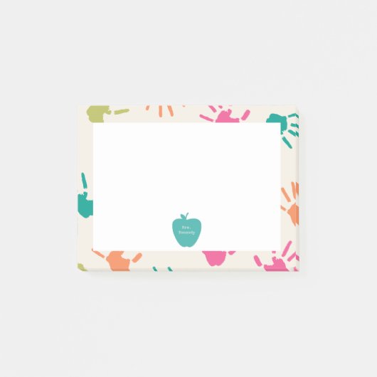 Turquoise Apple Colorful Handprint Teacher Post-it® Notes (Voorkant)