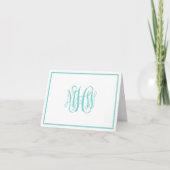 Turquoise Aq 3 Init Wing Script Monogram DIY BG FR Bedankkaart (Voorkant)