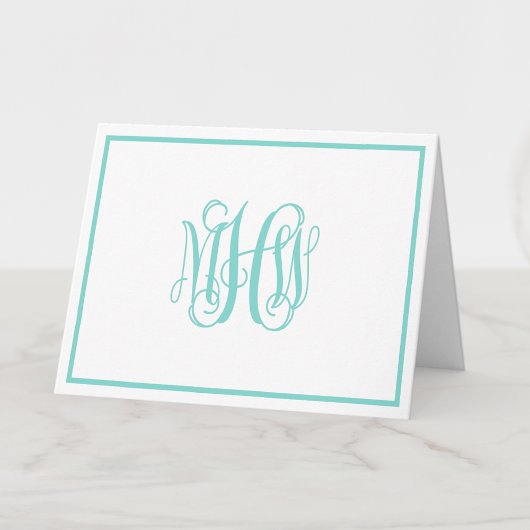 Turquoise Aq 3 Init Wing Script Monogram DIY BG FR Bedankkaart