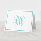 Turquoise Aq 3 Init Wing Script Monogram Doe-het-z Bedankkaart