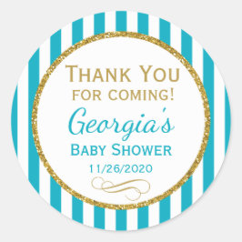 Turquoise Aqua Baby shower Hartelijk dank voor de  Ronde Sticker