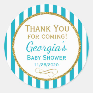 Turquoise Aqua Baby shower Hartelijk dank voor de Ronde Sticker