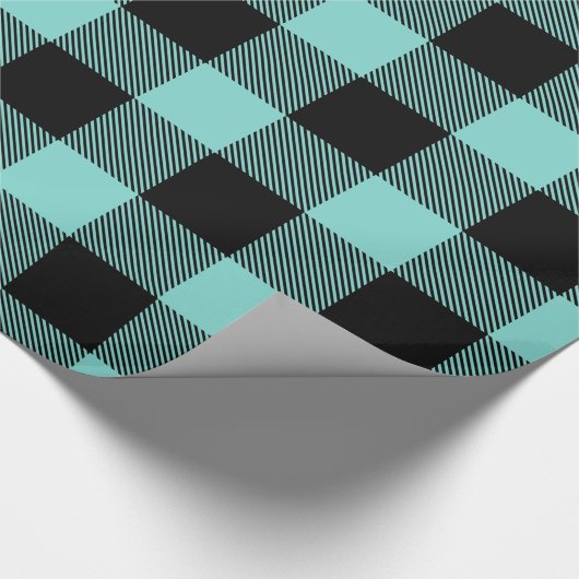 Turquoise Aqua Black Grote Buffel Plaid Lumberjack Cadeaupapier (Hoek)