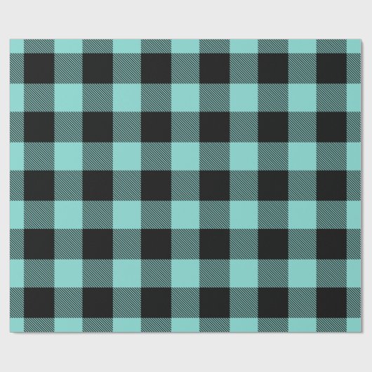 Turquoise Aqua Black Grote Buffel Plaid Lumberjack Cadeaupapier (Vlak)