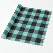 Turquoise Aqua Black Grote Buffel Plaid Lumberjack Cadeaupapier (Uitgerold)