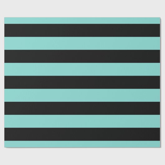 Turquoise Aqua Black XL Stripes Pattern V Cadeaupapier (Vlak)
