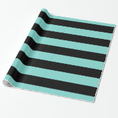 Turquoise Aqua Black XL Stripes Pattern V Cadeaupapier (Uitgerold)