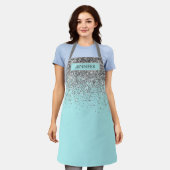 Turquoise Aqua Blauwe Glitter Meisjesnaam Monogram Schort (Gedragen)