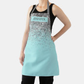 Turquoise Aqua Blauwe Glitter Meisjesnaam Monogram Schort (Insitu)