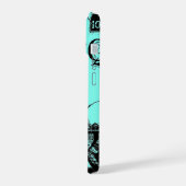 turquoise aqua blauwe scripts Parijs Eiffeltoren iPhone 15 Case (Linkerkant)