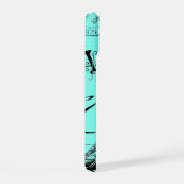 turquoise aqua blauwe scripts Parijs Eiffeltoren iPhone 15 Case (Rechterkant)