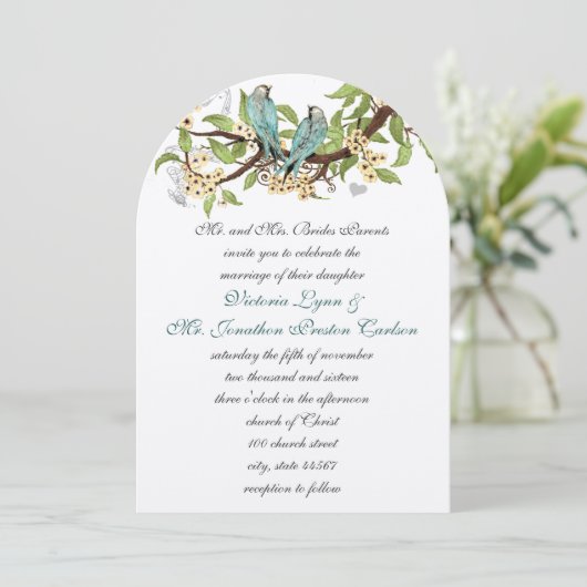Turquoise Aqua Blauwe Vogel Trouw Uitnodigingen (Staand voorkant)