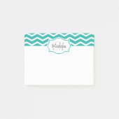 Turquoise Aqua Blauwgroen Chevron Name Monogrammed Post-it® Notes (Voorkant)