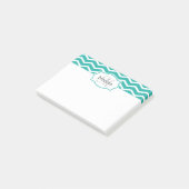Turquoise Aqua Blauwgroen Chevron Name Monogrammed Post-it® Notes (Schuin)