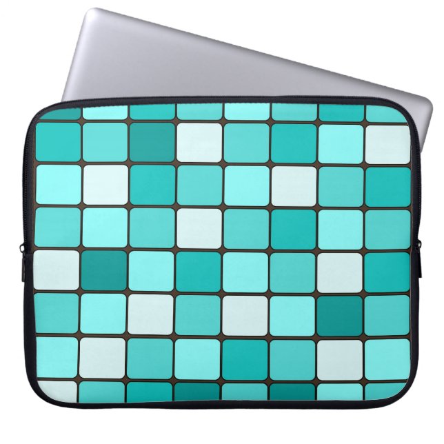  Turquoise Aqua Blauwgroen Mosaic Tile Patroon Laptop Sleeve (Voorkant)